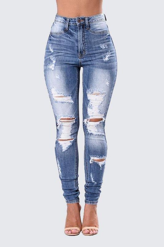 High-Waist Stretch Pencil Jeans with Pockets