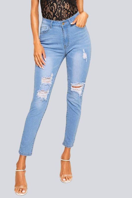 High Waist Pencil Jeans with Ankle-Length Fit