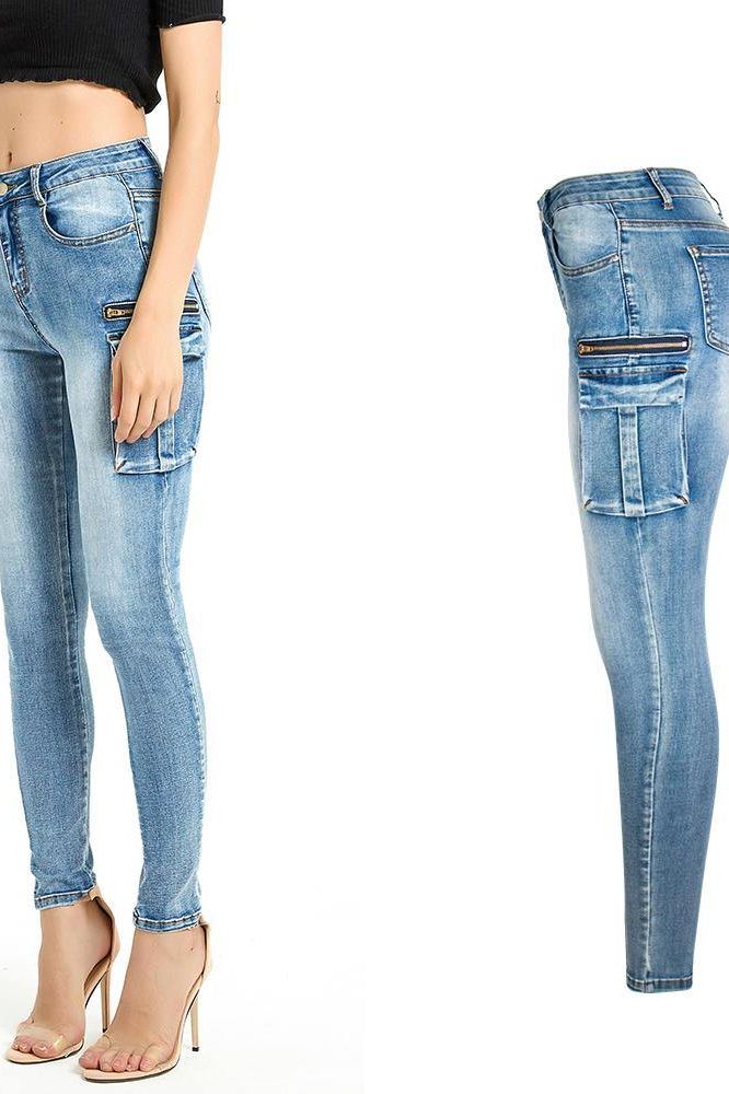 Pockets Zipper Patchwork Washed Pencil Jeans