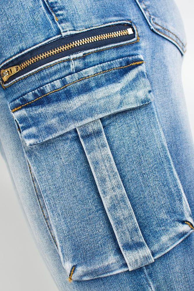 Pockets Zipper Patchwork Washed Pencil Jeans