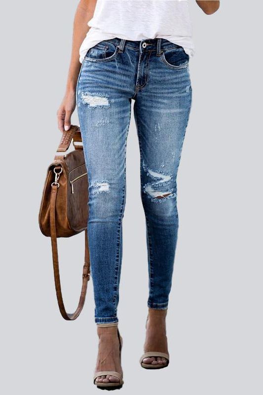 Mid Waist Stretch Skinny Jeans with Ankle Length