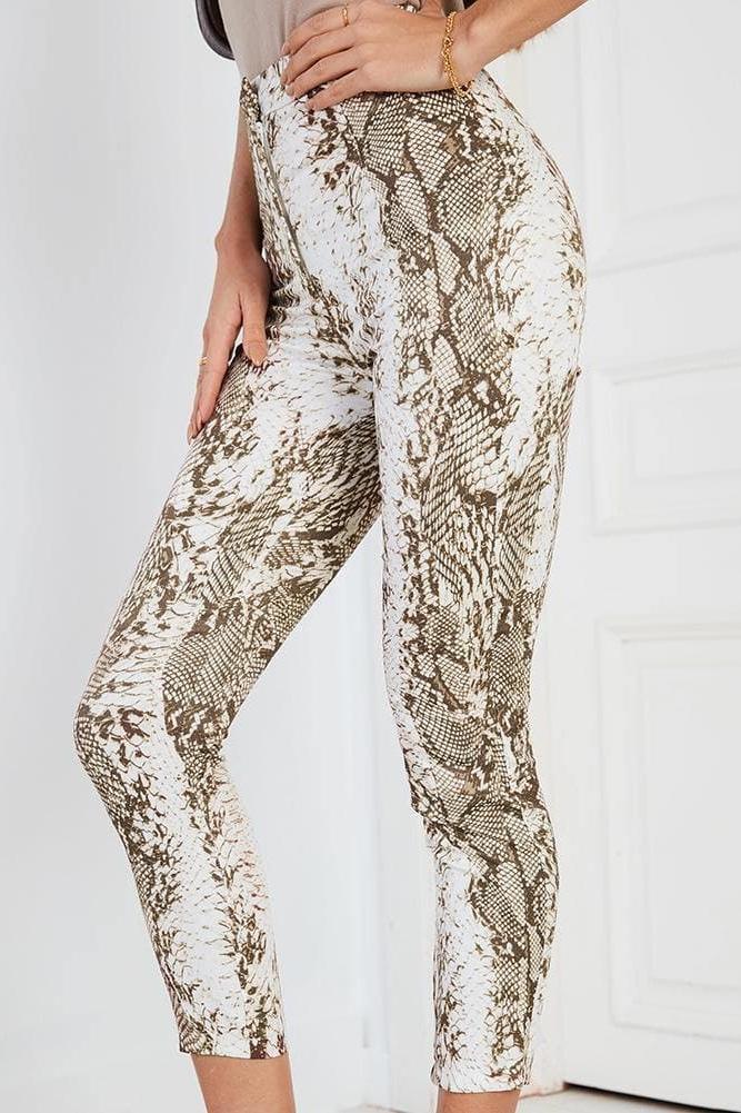 Serpentine Print Casual Cropped Pants with Adjustable Waist