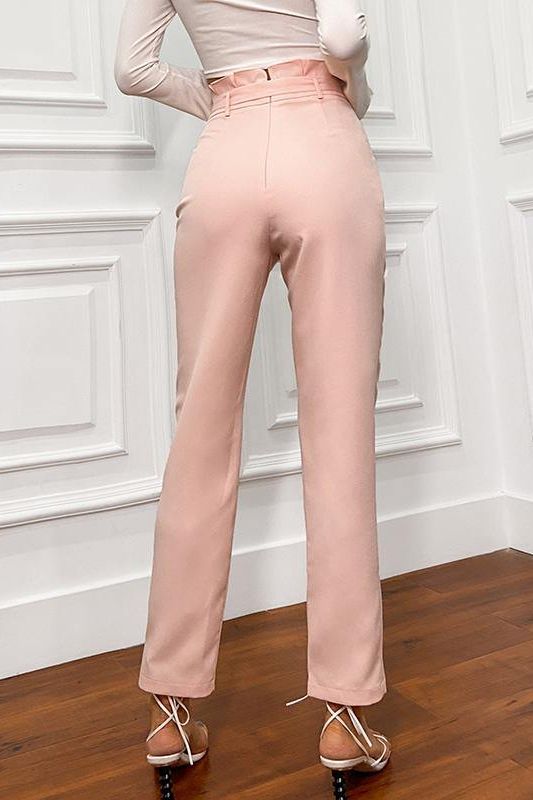 Ruffle Knotted Women Pants with Five-Pocket Design