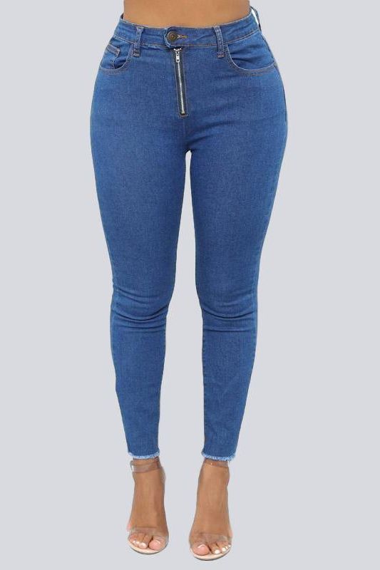 High Waist Slim Fit Pencil Jeans in Soft Stretch Denim