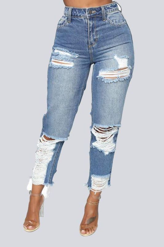 Custom High-Rise Ripped Jeans in Dark Wash