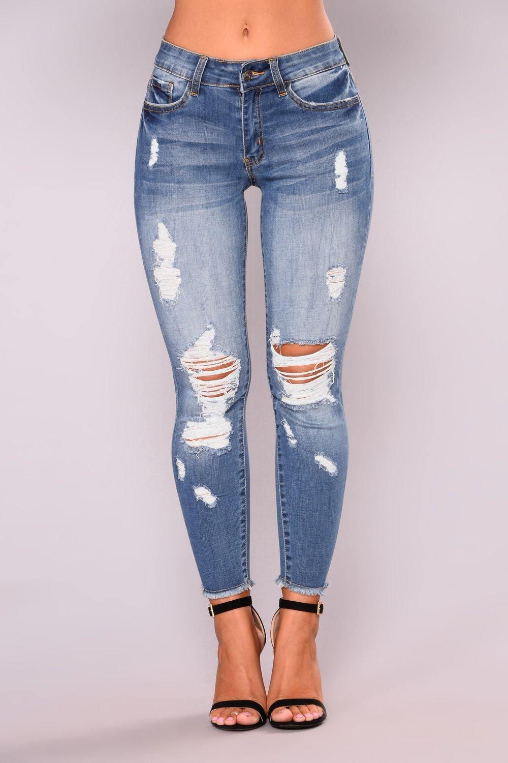 Elastic Slim Denim Pencil Pants - High-Waist Fit