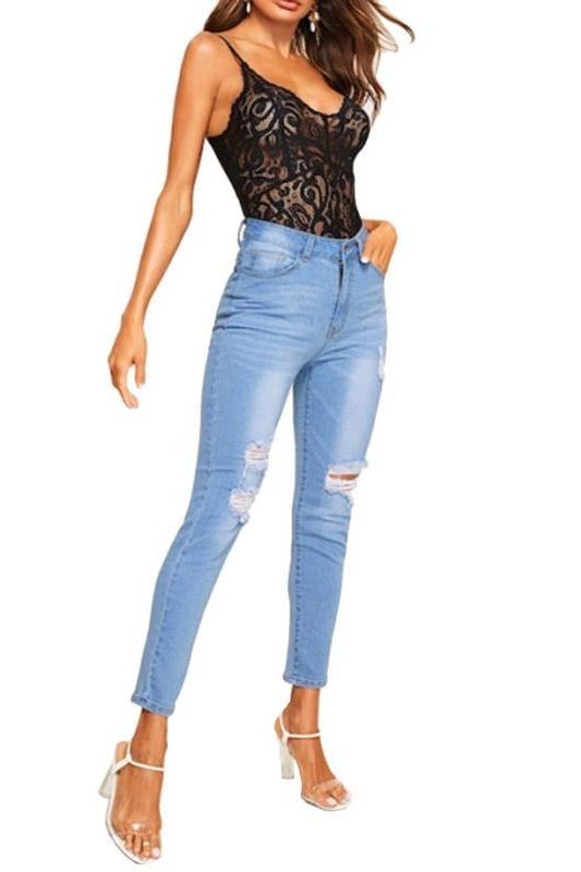 High Waist Pencil Jeans with Ankle-Length Fit