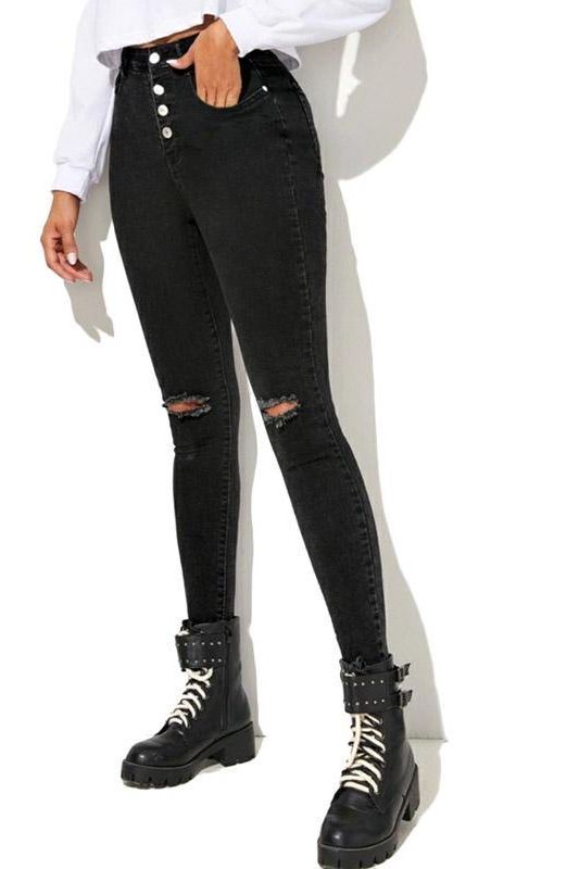 High Waist Skinny Jeans with Button Closure