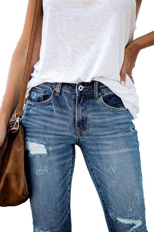 Mid Waist Stretch Skinny Jeans with Ankle Length