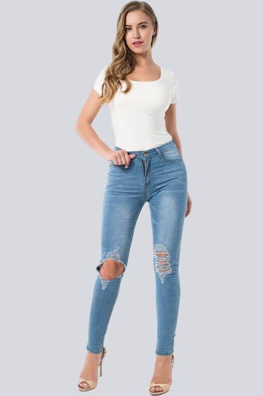 Plus Size Stretch Hole Pencil Jeans