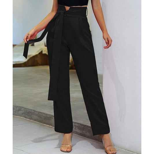 Notched Waist Belted Fold Pleat Pants