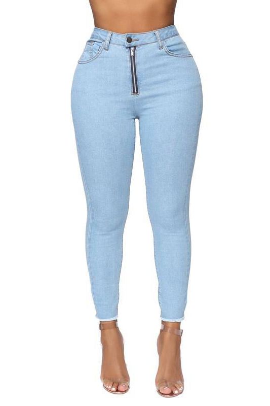 High Waist Slim Fit Pencil Jeans in Soft Stretch Denim