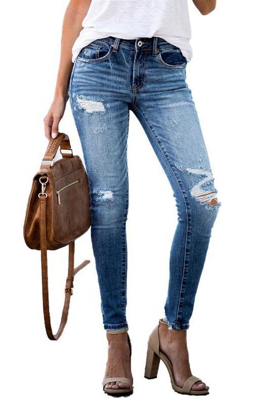 Mid Waist Stretch Skinny Jeans with Ankle Length