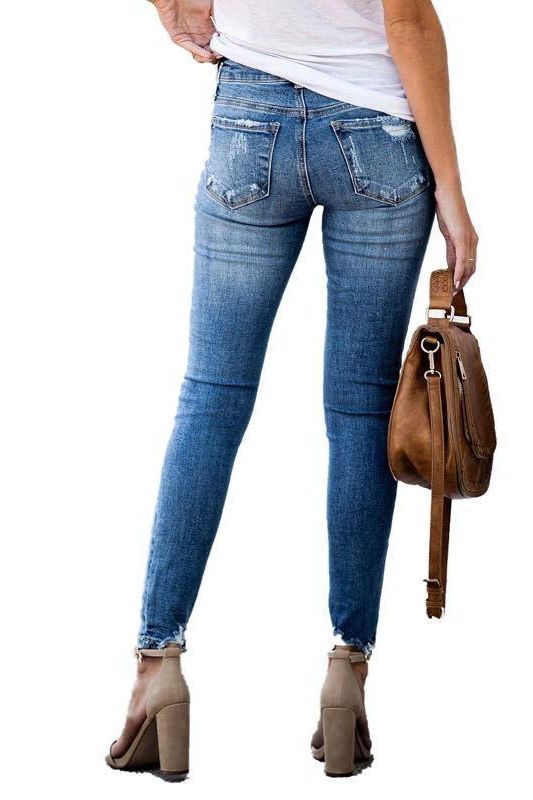 Mid Waist Stretch Skinny Jeans with Ankle Length