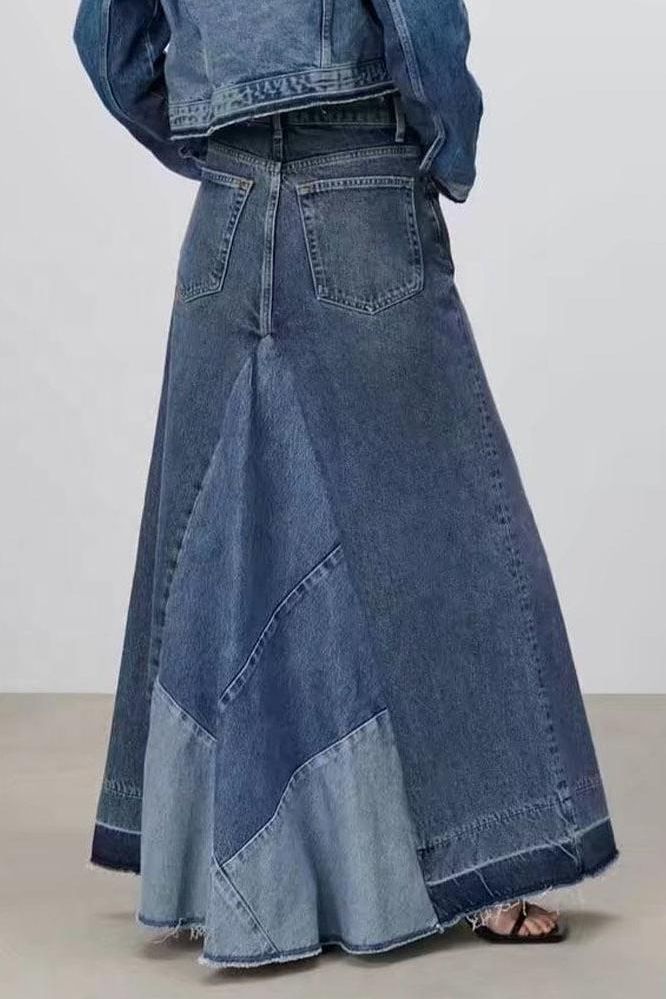 Casual Patchwork Denim Skirt for Everyday Style