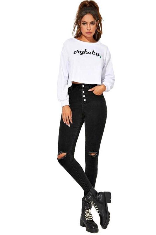 High Waist Skinny Jeans with Button Closure