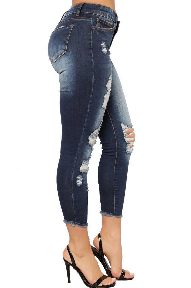 Elastic Slim Denim Pencil Pants - High-Waist Fit