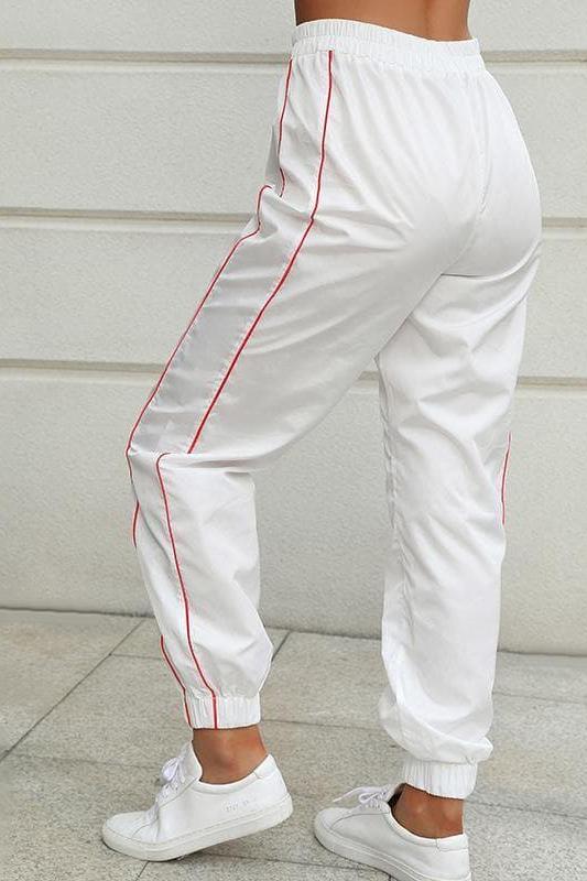 Plaid Side Stripe Elastic Waist Sweatpants