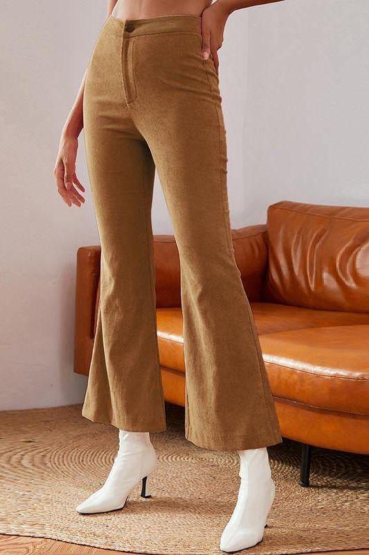 High Waist Flare Leg Cord Pants for Effortless Style