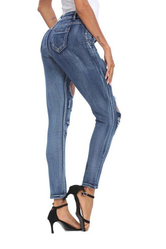 Skinny Stretch-Through Hole Jeans in High-Waist Fit