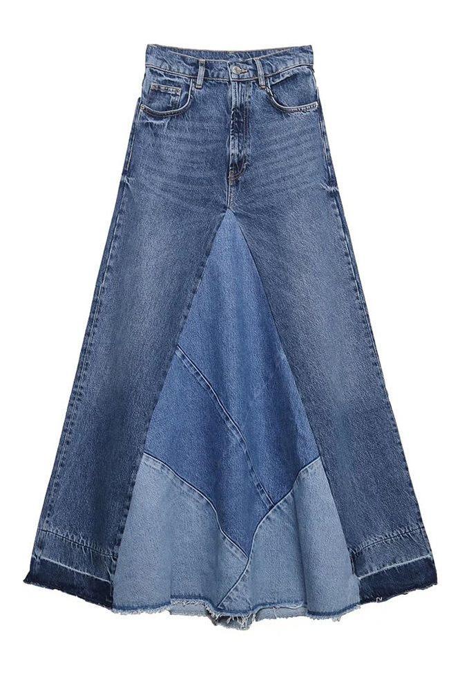 Casual Patchwork Denim Skirt for Everyday Style