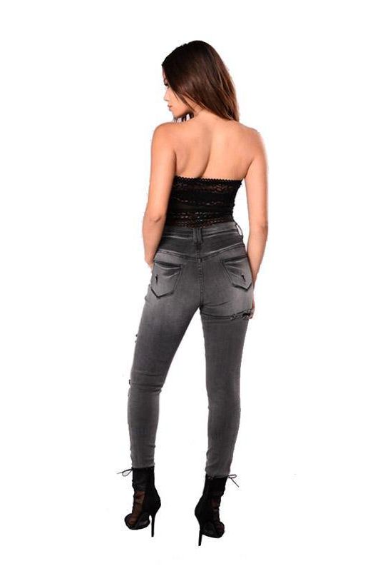 High-Waist Stretch Ripped Jeans in Slim Fit