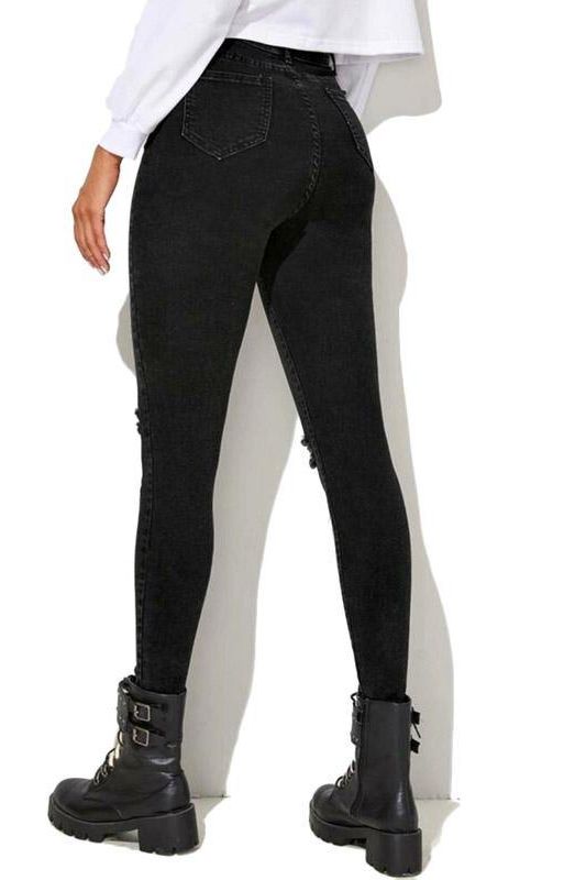 High Waist Skinny Jeans with Button Closure