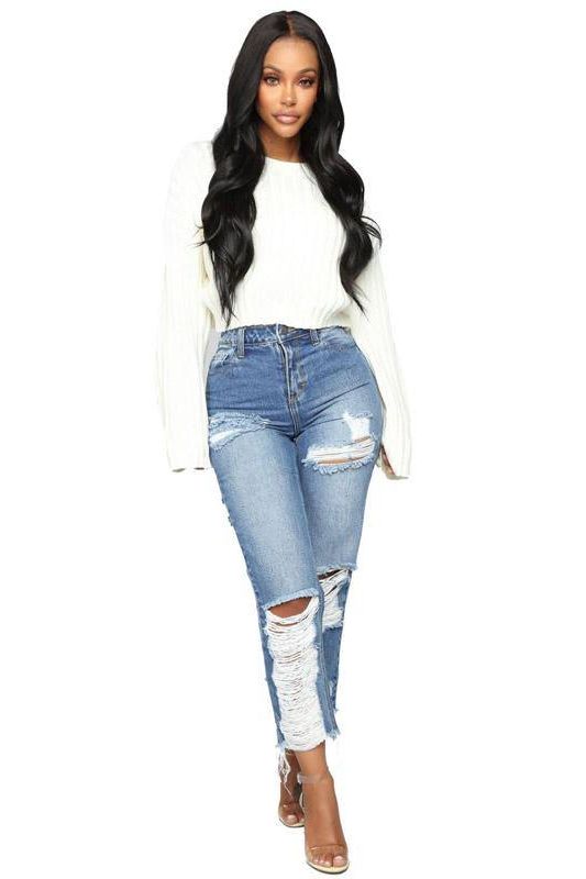 Custom High-Rise Ripped Jeans in Dark Wash