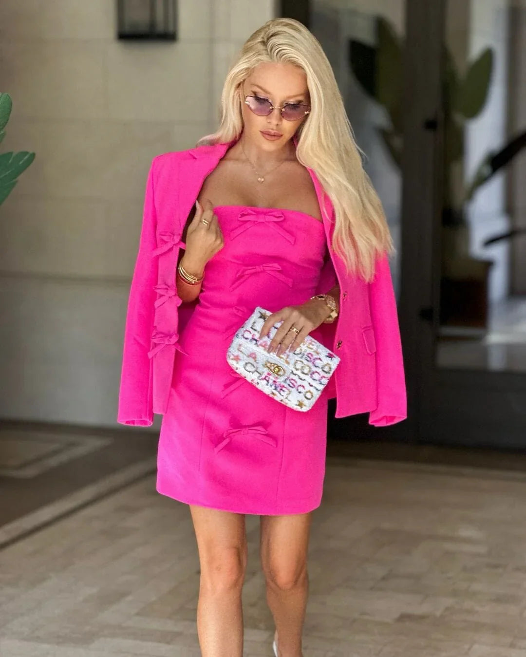 Pink Blazer and Dress Two Piece Set