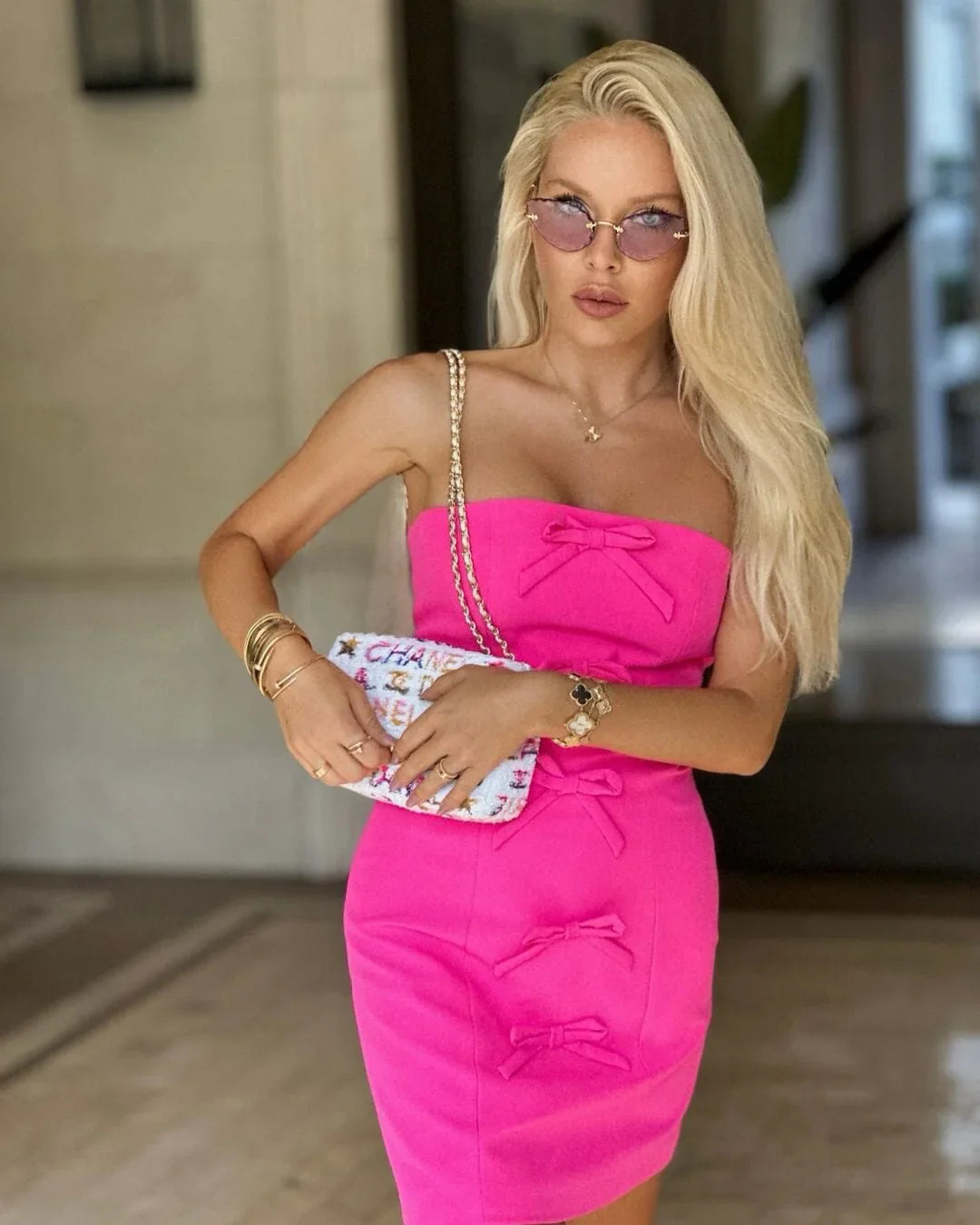 Pink Blazer and Dress Two Piece Set