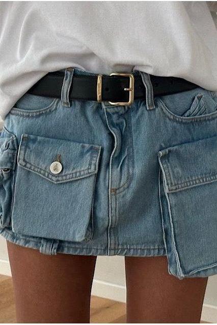 Cargo Pocket Denim Skirt with Front Pockets