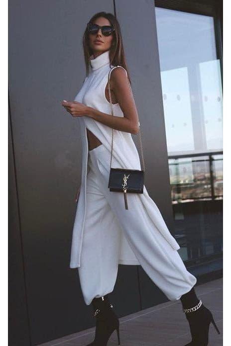 Round Neck Sleeveless Knitted Slit Front Dress