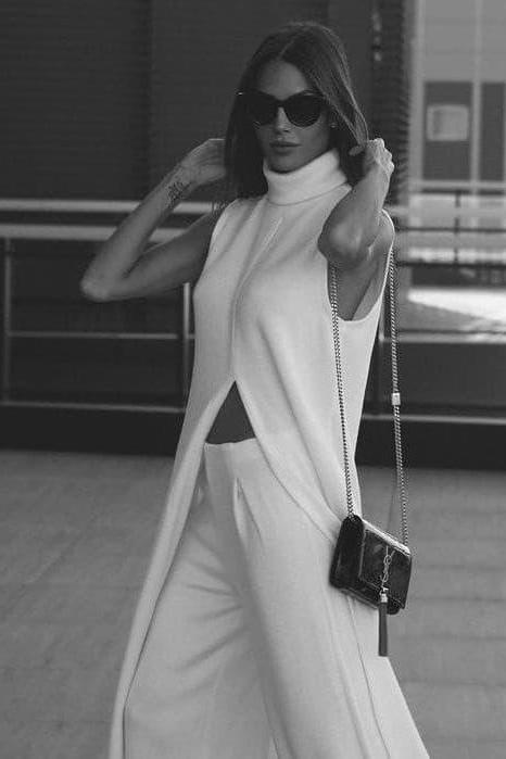 Round Neck Sleeveless Knitted Slit Front Dress