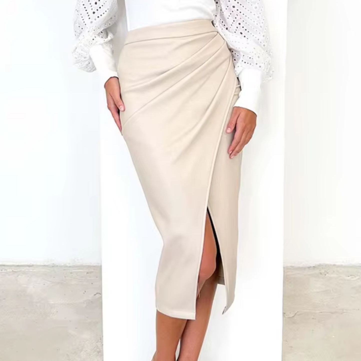 High Waist Faux Leather Midi Skirt