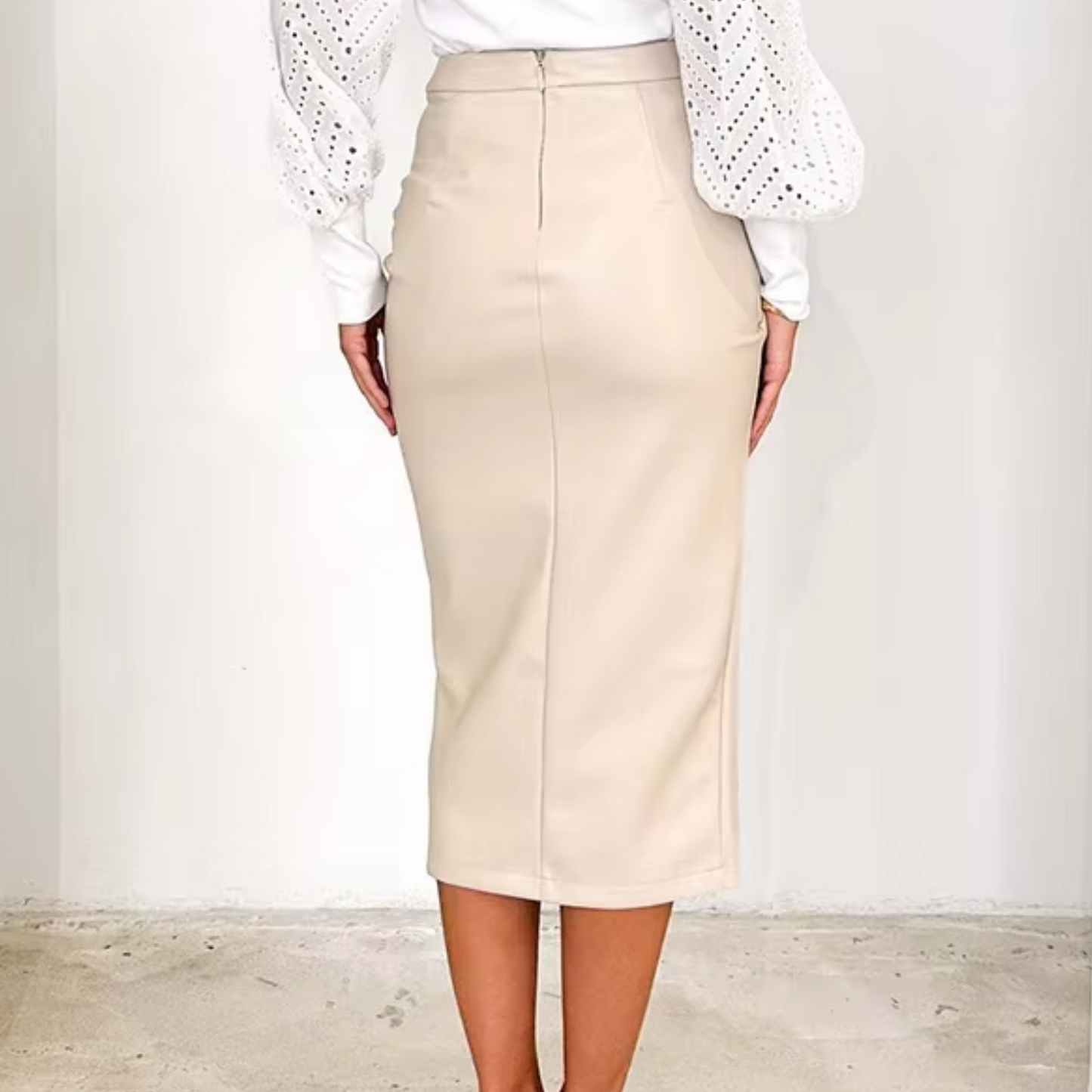 High Waist Faux Leather Midi Skirt