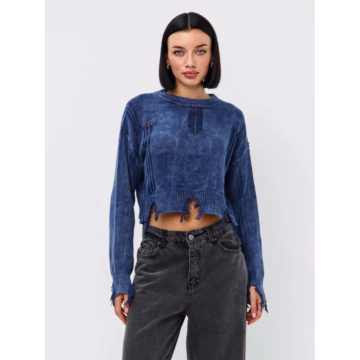 Round Neck Short Irregular Cut Sweater