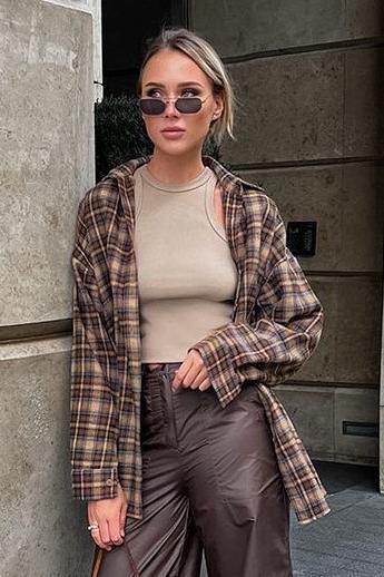 Loose Retro Long Plaid Shirt for Effortless Style