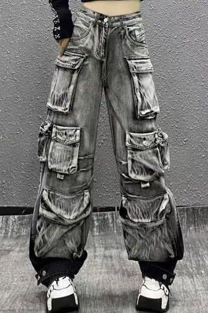 Washed Gradient Paratrooper Jeans for Casual Style