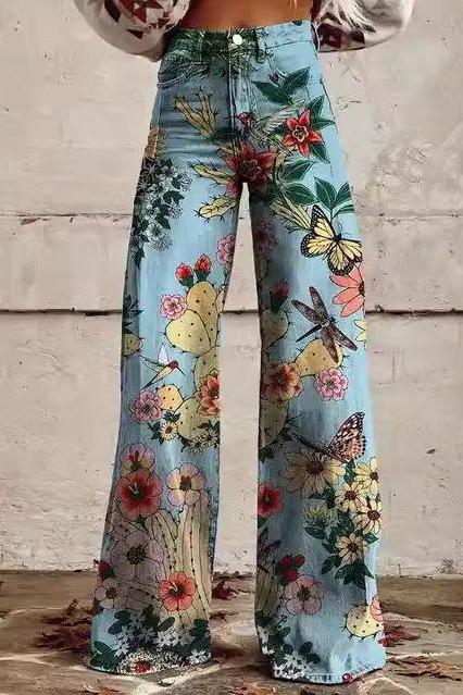 Skinny Colorful Flowered Loose Pants