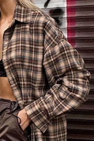 Loose Retro Long Plaid Shirt for Effortless Style