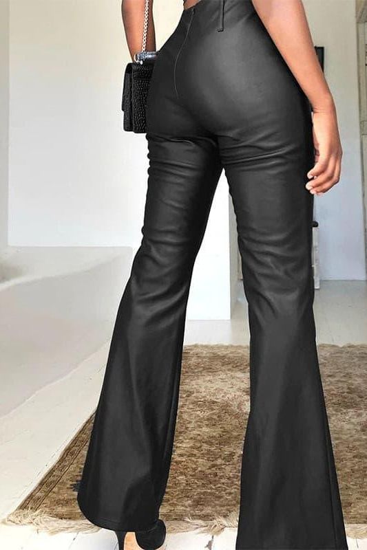 PU High Waist Flared Pants for Effortless Style