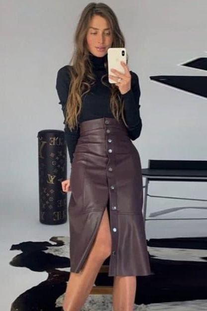 New Autumn PU Leather High Waist Skirt