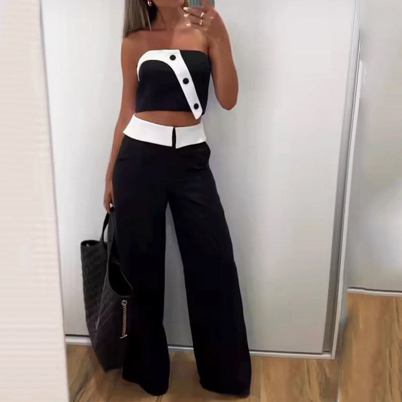 Vest High Waist Wide Leg Pants Suit Set