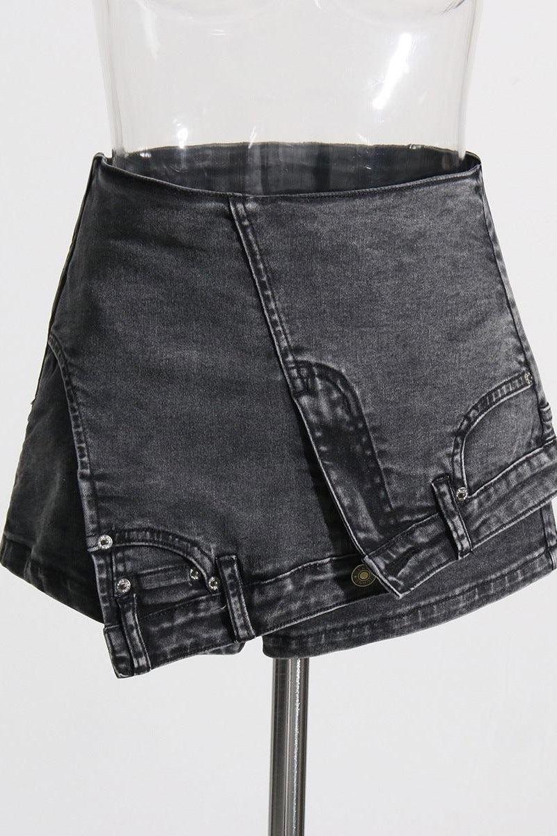 Denim Stitching Irregular Washed Skirt