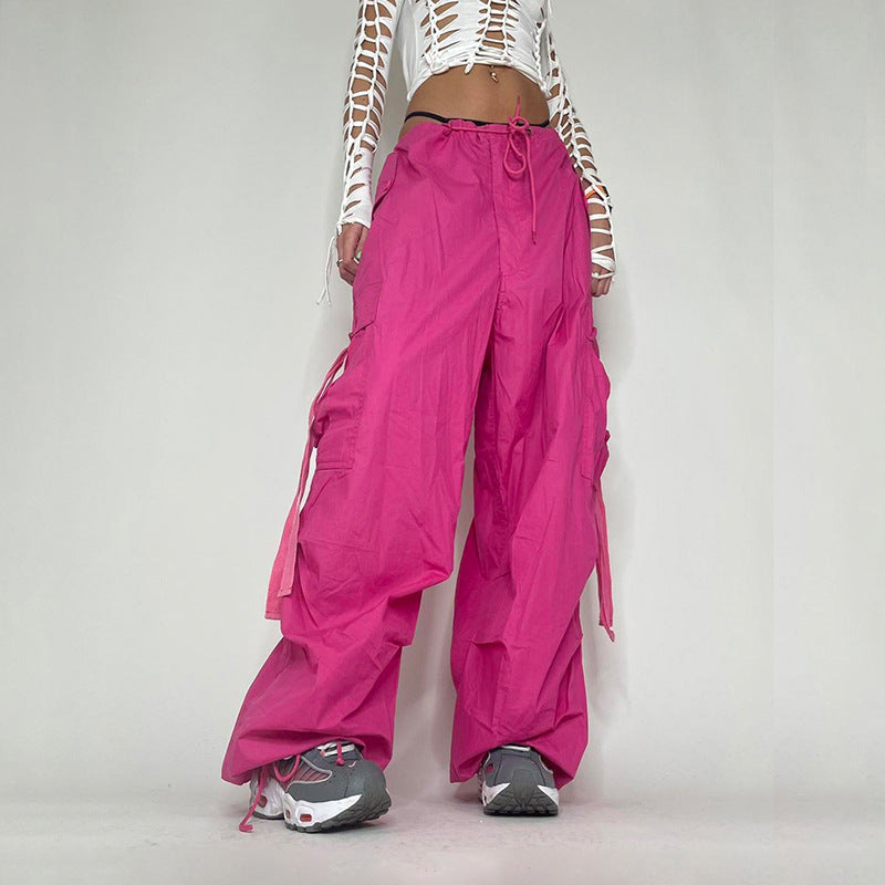 Street Loose Large Pocket Zipper Woven Pants