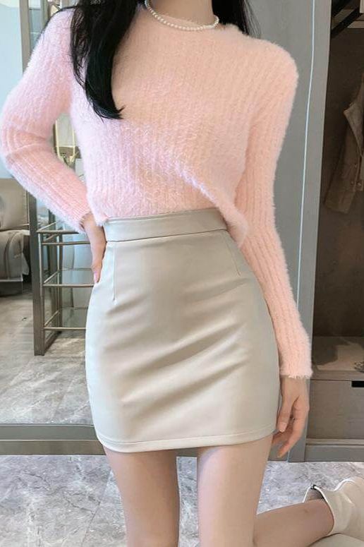 Hip-Wrapped PU Small Leather Skirt