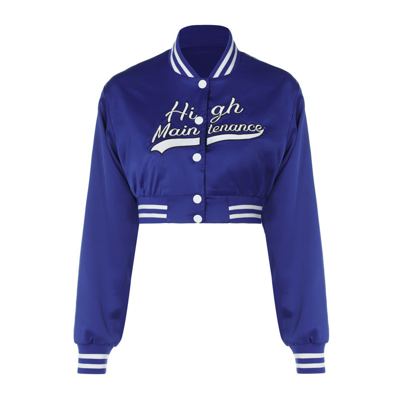 Trendy Crop Top Baseball Jacket