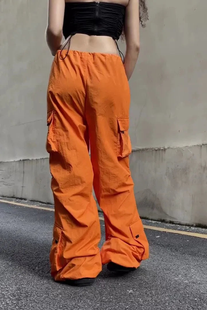 Street Loose Large Pocket Zipper Woven Pants