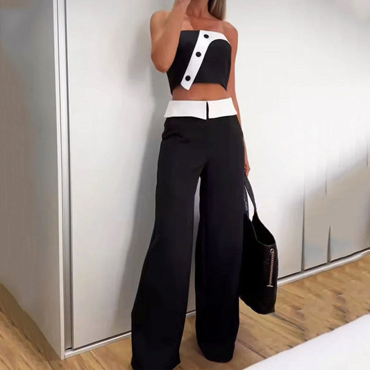 Vest High Waist Wide Leg Pants Suit Set