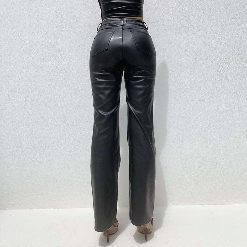 PU Leather Slim Fit Black Pants